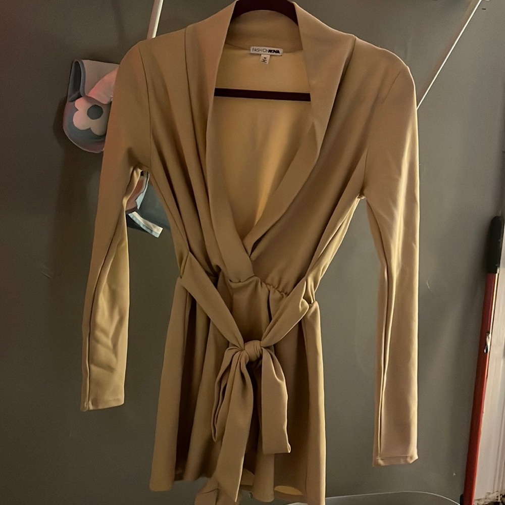 Long sleeve tan romper/jumpsuit